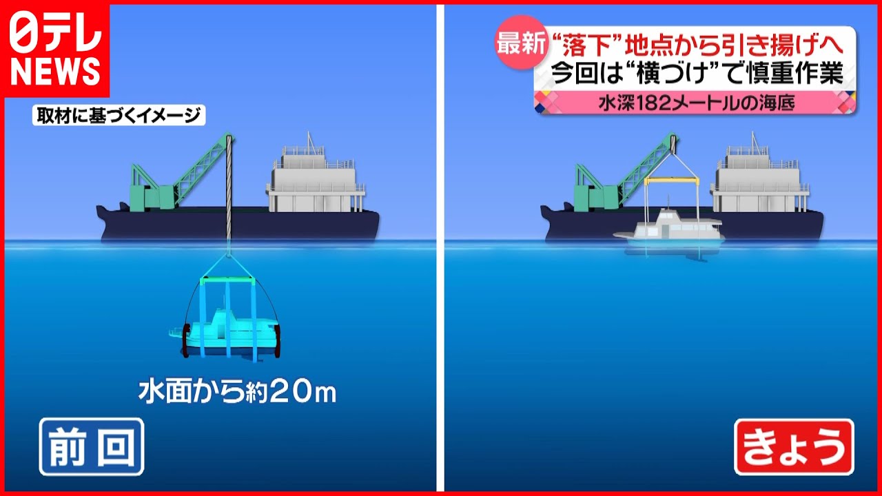 【KAZU 1】落下地点から引き揚げへ　横づけで慎重作業