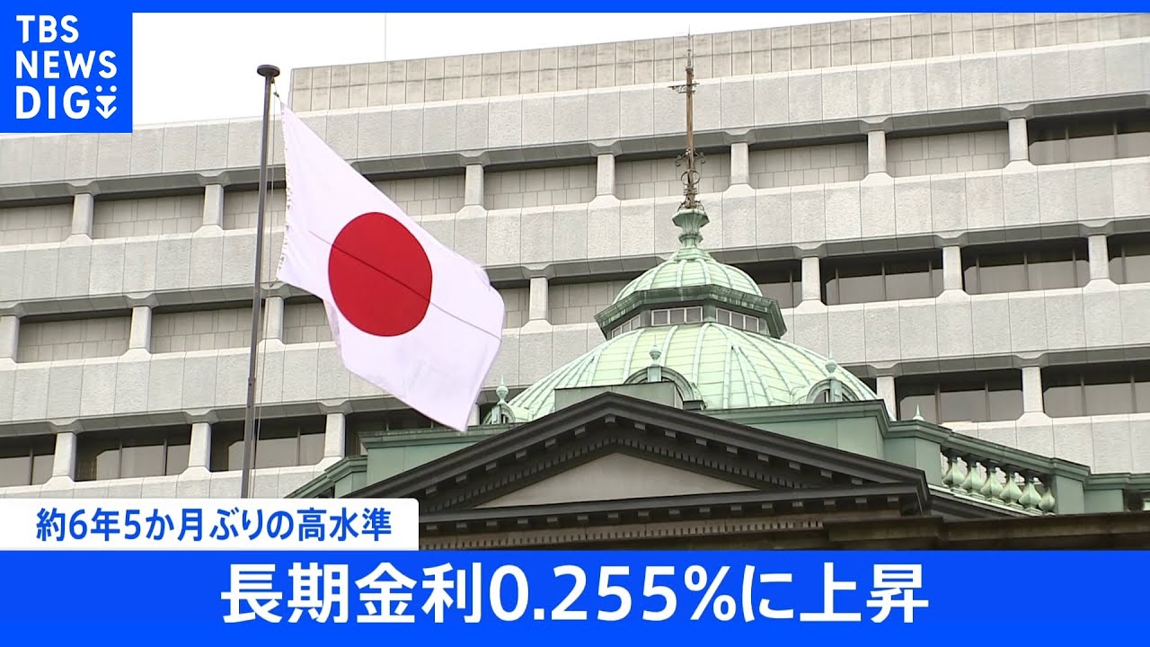 【速報】長期金利0.255%に上昇 2016年1月以来の高水準 “上限超え”で14日に国債買い入れオペ実施へ 日銀|TBS NEWS DIG
