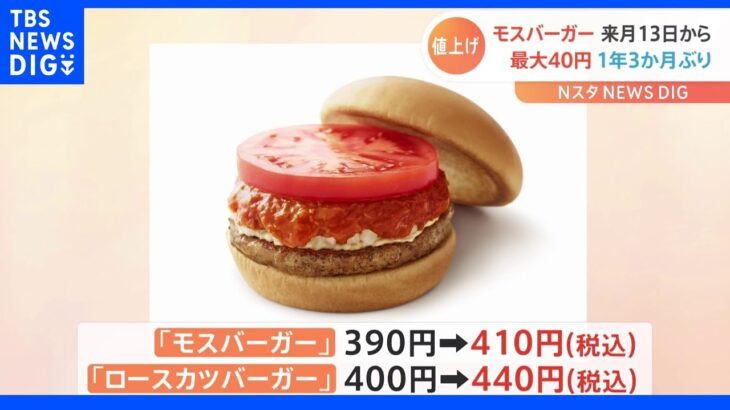 モスバーガーが10～40円値上げへ 来月13日から 輸入コスト上昇で｜TBS NEWS DIG