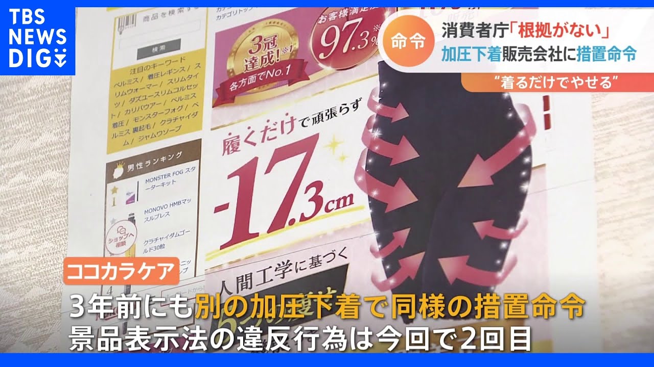 「着るだけで痩せる」などと表示して加圧下着を販売していた会社に措置命令　消費者庁｜TBS&nbsp;NEWS&nbsp;DIG