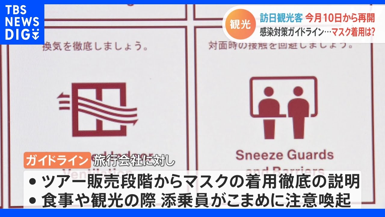 “脱マスク”進む国にマスク着用どう説明？感染対策のガイドライン発表&nbsp;観光庁　6月10日から訪日観光客&nbsp;受け入れ再開｜TBS&nbsp;NEWS&nbsp;DIG