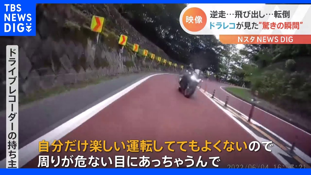 危険逆走バイクに、飛び出し自転車、そして…横転するシカ、ドライブレコーダーが捉えた危険な瞬間|TBS NEWS DIG