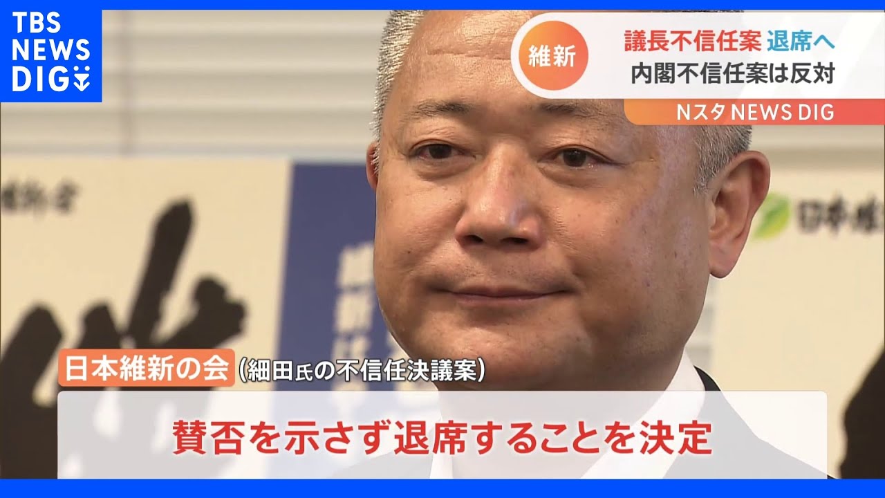 維新 細田議長への不信任案“賛否示さず”退席へ 内閣不信任案は反対|TBS NEWS DIG