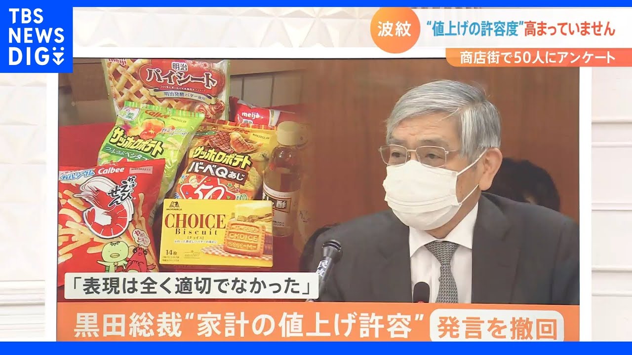 「値上げは許容できますか」黒田総裁の発言うけて商店街で50人にアンケート　値上げの許容度「高まっていません」　｜TBS&nbsp;NEWS&nbsp;DIG