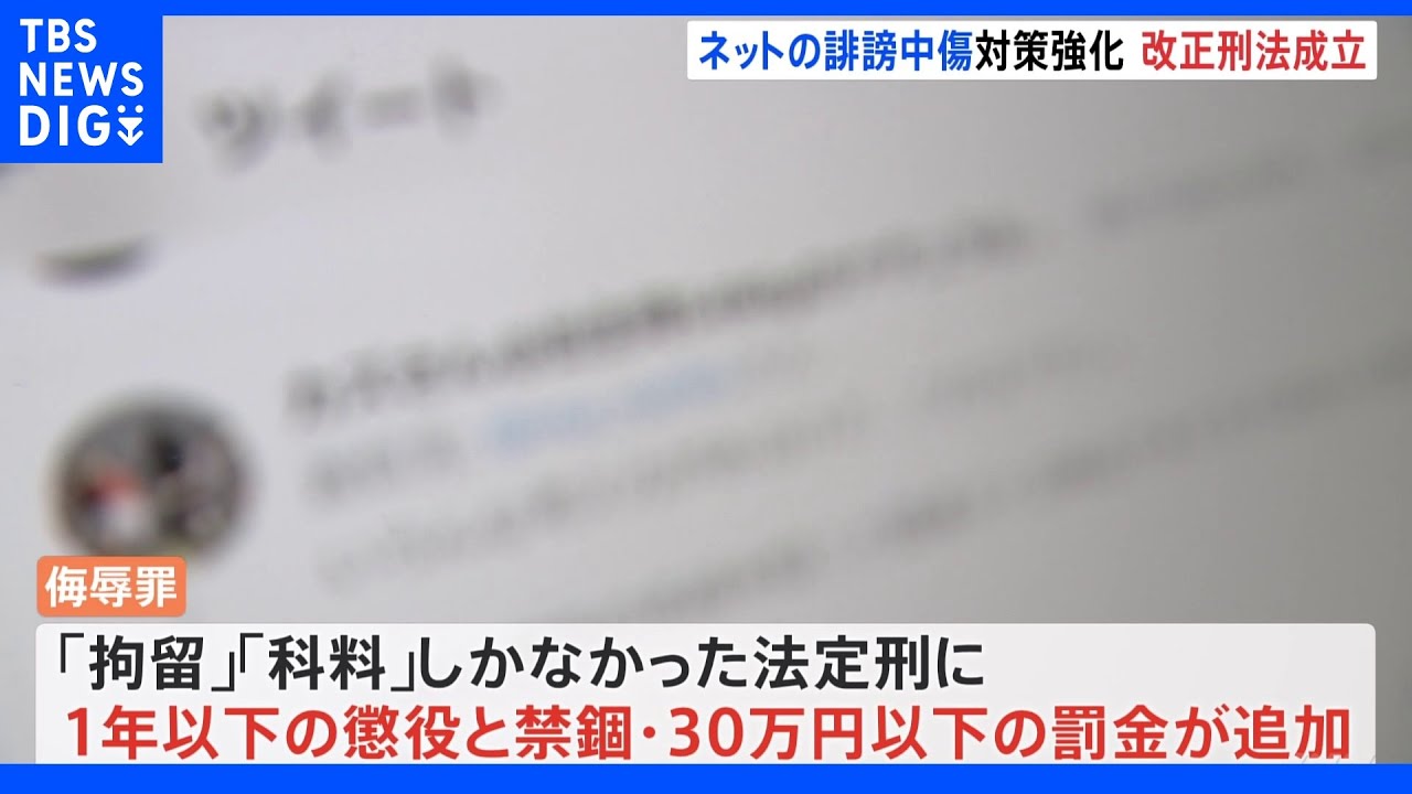 ネットの誹謗中傷対策で「侮辱罪」厳罰化　改正刑法など成立｜TBS&nbsp;NEWS&nbsp;DIG