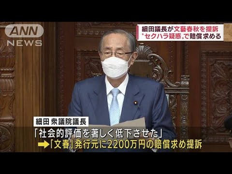 細田議長　“セクハラ疑惑”記事で文藝春秋を提訴(2022年6月17日)