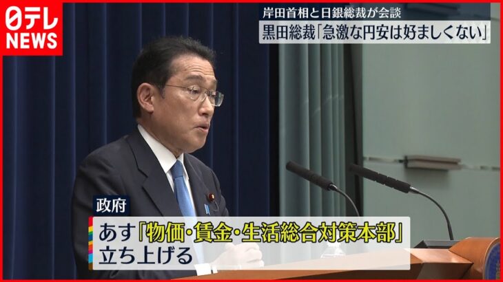 【岸田首相と会談】黒田総裁「急激な円安は好ましくない」