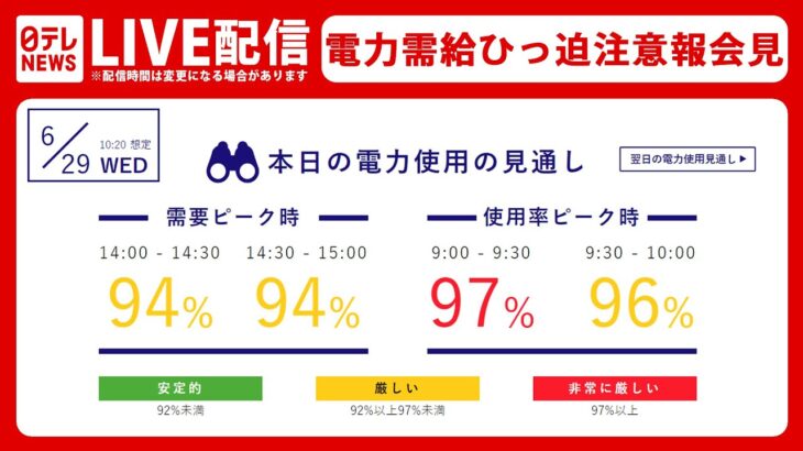 【ライブ】連日の「電力需給ひっ迫注意報」発令　会見（2022年6月29日）