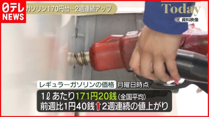 【レギュラーガソリン】2週連続値上がり…全国平均1リットル171円20銭