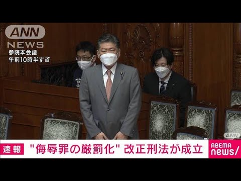 ネット中傷対策「侮辱罪」厳罰化　改正刑法成立(2022年6月13日)