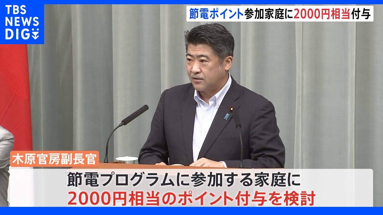 政府、節電ポイント「プログラム参加の家庭に2000円相当支給」｜TBS&nbsp;NEWS&nbsp;DIG