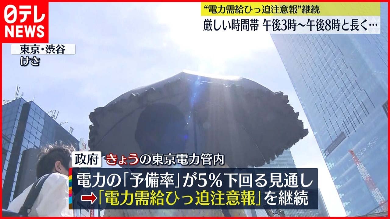 【東電管内】”電力需給ひっ迫注意報”継続 3日間で一番厳しい見通し