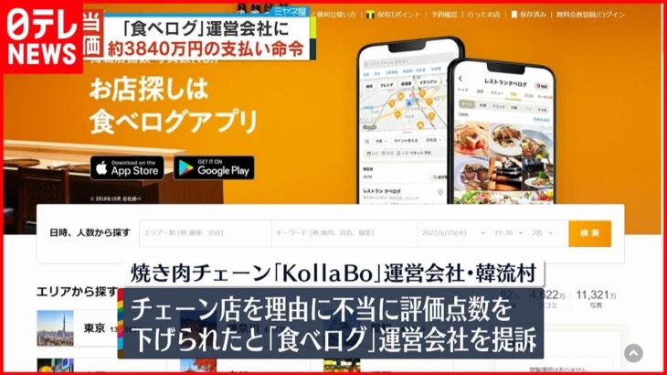 【裁判】「食べログ」に約3840万円の支払い命令