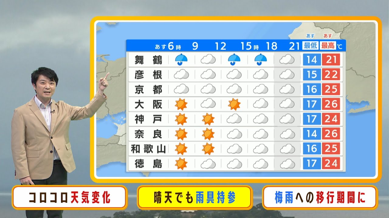 【6月8日(水)】水曜日はコロコロ天気変わる　午後は雷雨に注意！【近畿地方】