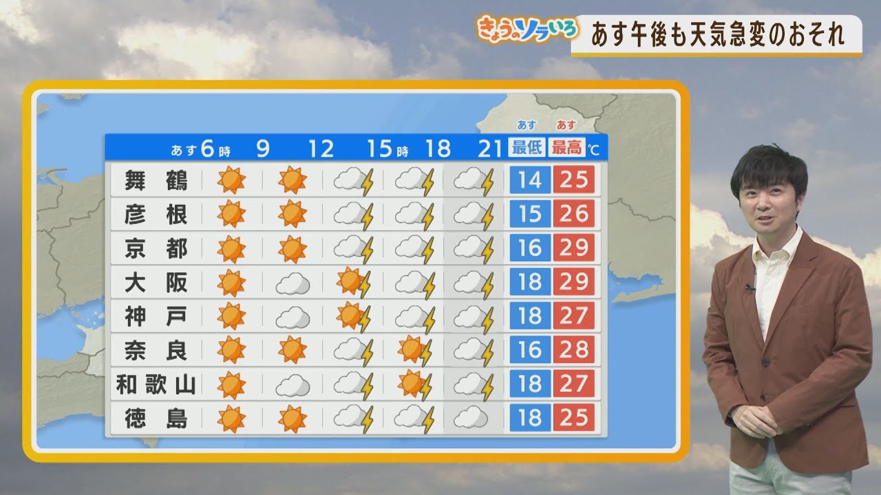 【6月9日(木)】木曜日も不安定 午後は急な雷雨に注意【近畿地方】