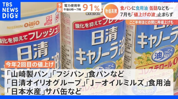 7月に値上げ、約1600品目…　原材料費の高騰や円安で値上げの波止まらず｜TBS NEWS DIG