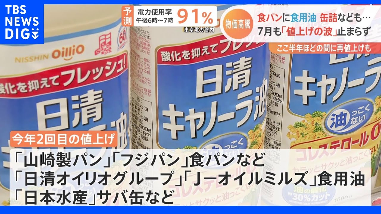 7月に値上げ、約1600品目…　原材料費の高騰や円安で値上げの波止まらず｜TBS&nbsp;NEWS&nbsp;DIG