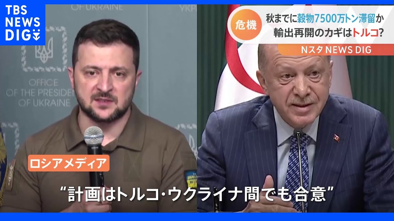 “7500万トンの穀物が滞留の可能性”ゼレンスキー大統領&nbsp;輸出再開のカギ握るのは「トルコ」か&nbsp;ウクライナ情勢｜TBS&nbsp;NEWS&nbsp;DIG