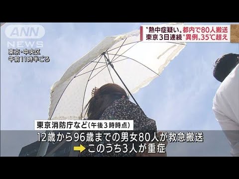 “熱中症疑い”都内で80人搬送　東京で3日連続35℃超(2022年6月27日)