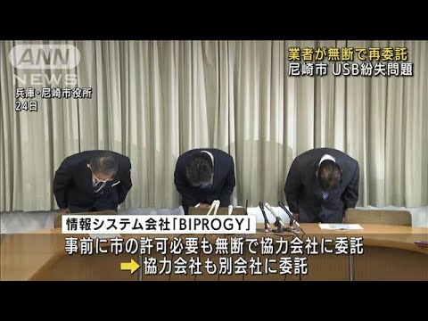 尼崎市USB紛失問題　業者が市に無断で「再委託」(2022年6月27日)