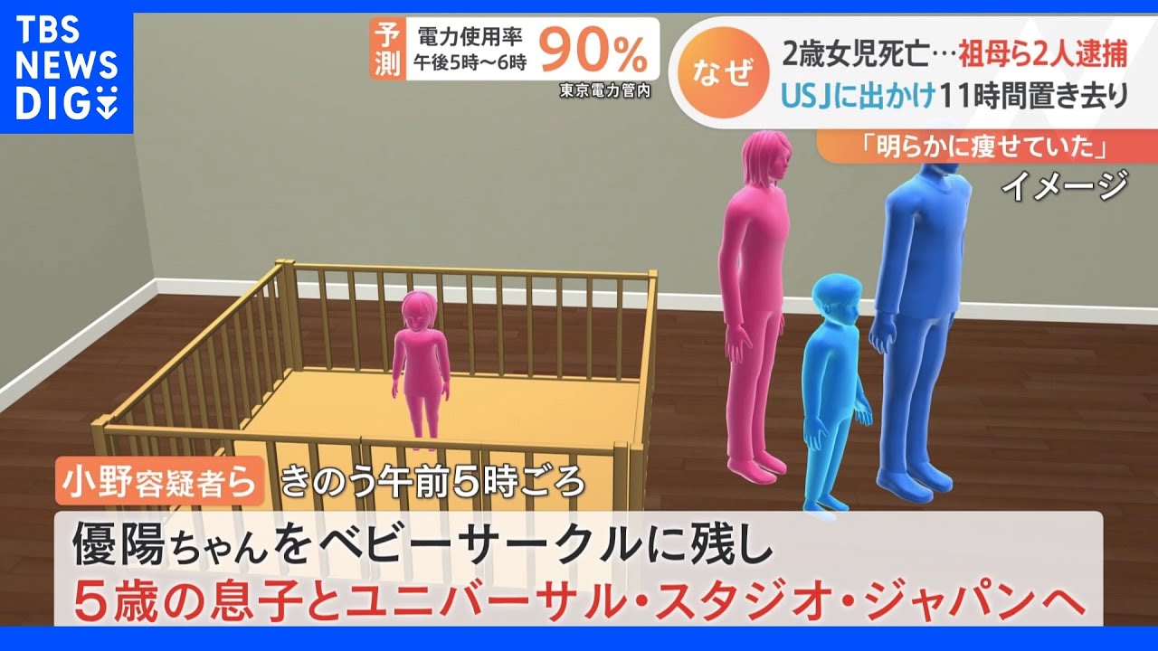 USJに出かけ11時間置き去り…2歳女児死亡&nbsp;祖母ら2人逮捕｜TBS&nbsp;NEWS&nbsp;DIG