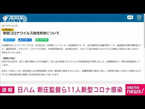 日本ハム　新庄監督や選手ら11人が新型コロナウイルス陽性(2022年7月18日)