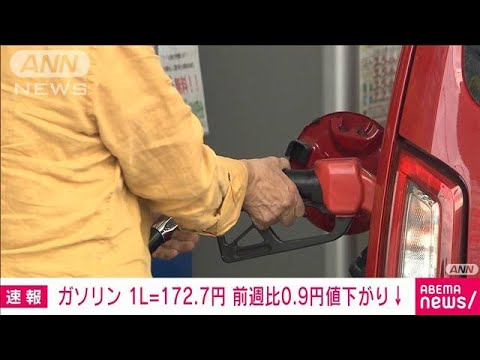 【速報】ガソリン価格 172.7円　前週より0.9円下がる　2週連続の値下がり(2022年7月13日)