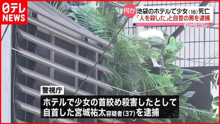 【逮捕】池袋のホテルで18歳少女死亡 自首の37歳男