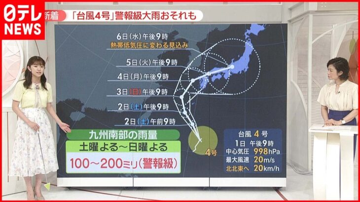 【ノロノロ台風】“自転車並み”スピードで……ノロノロ台風4号、九州接近か　警報級大雨の恐れも「どこを通ってもおかしくない」進路に警戒を