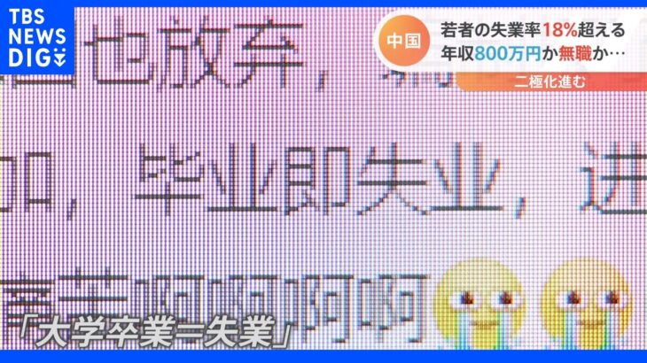 「大学卒業＝失業生活」中国で深刻な就職難　若者の失業率18%超え　年収800万か無職か･･･進む二極化｜TBS NEWS DIG