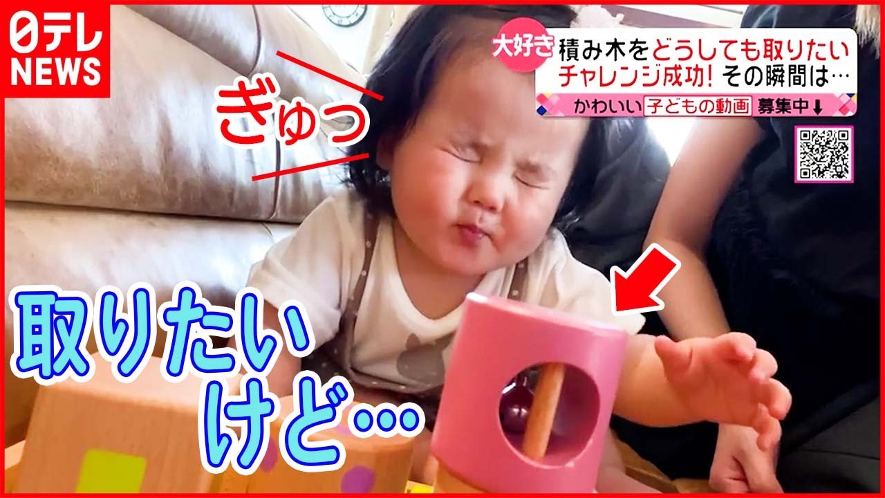 【かわいい】大好きなのに積み木がこわい！？ ついつい目をつぶっちゃう赤ちゃん