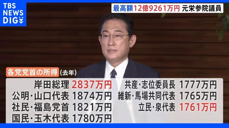 国会議員の所得公開 党首トップは岸田総理2837万円｜TBS NEWS DIG