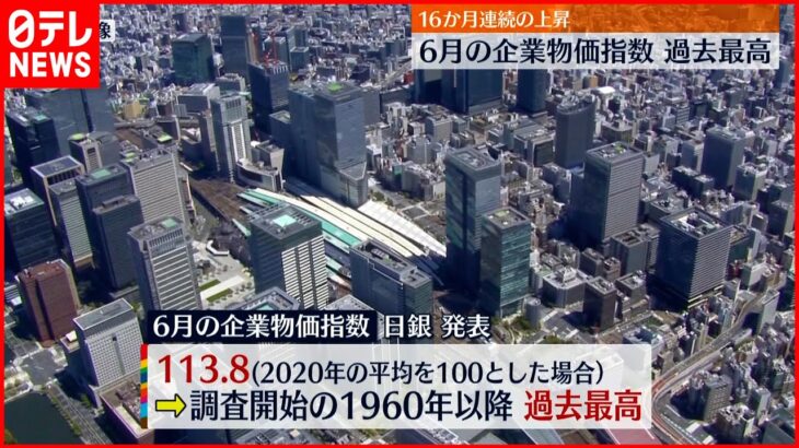 【日銀が発表】6月の企業物価指数”過去最高” 16か月連続の上昇