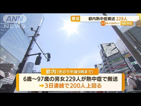 “警戒”東京　6日連続の猛暑日…熱中症で搬送229人(2022年7月1日)