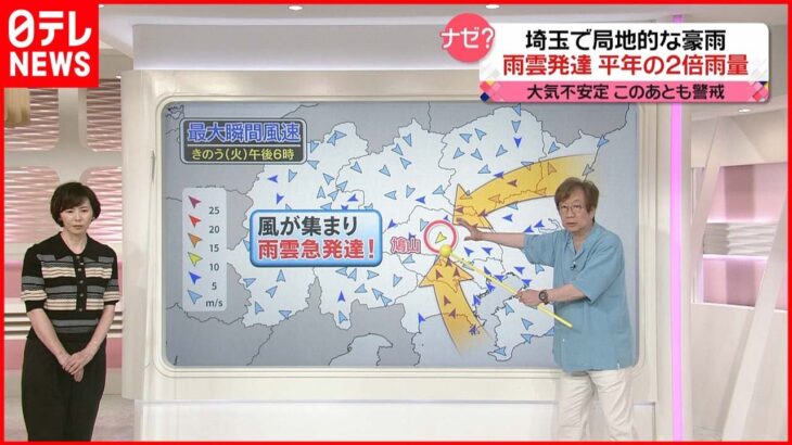 【木原さん解説】埼玉県で記録的豪雨なぜ？ 平年7月雨量の2倍がわずか6時間で…