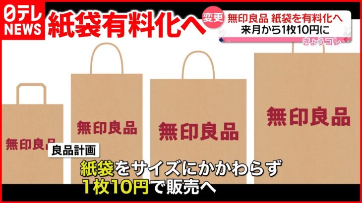 【1枚10円に】「無印良品」紙製のショッピングバッグ有料化へ 9月1日から