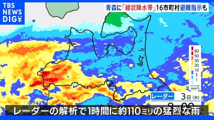 青森県に「線状降水帯」16市町村で避難指示　十和田湖周辺で土砂崩れも｜TBS NEWS DIG