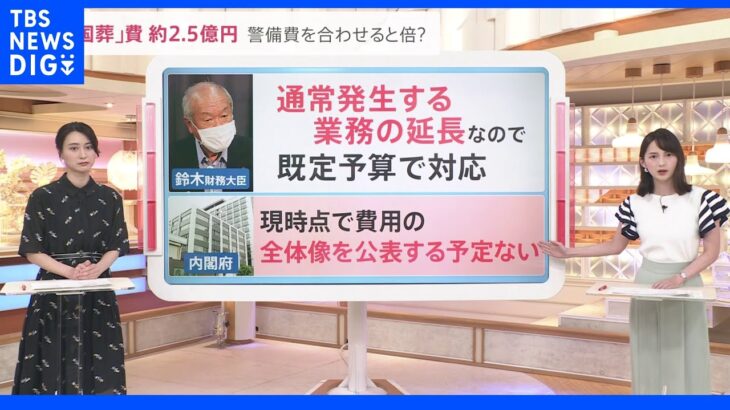 結局いくら？安倍氏「国葬」約2.5億支出を閣議決定…全体像の公表は？｜TBS NEWS DIG