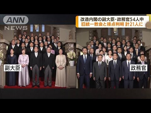 改造内閣の副大臣・政務官　旧統一教会と接点21人に(2022年8月16日)
