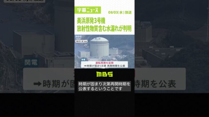 関西電力「美浜原発３号機」放射性物質含む水漏れが判明　来週予定の運転再開は延期に(2022年8月4日)#shorts #関西電力　#美浜原発