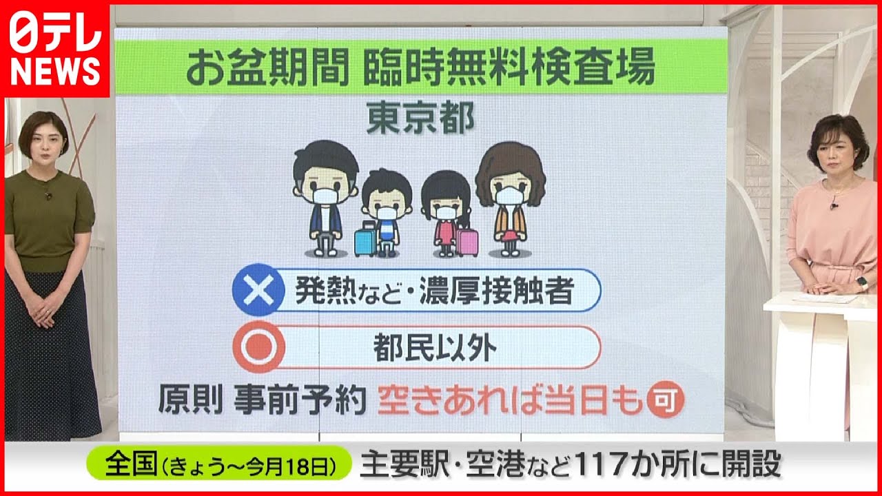 【お盆の帰省前】｢臨時無料検査場」　全国の駅など117か所　重症化リスク高い人と会う前に…