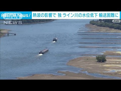 熱波でライン川の水位低下　燃料輸送船が航行困難に　ドイツ(2022年8月13日)