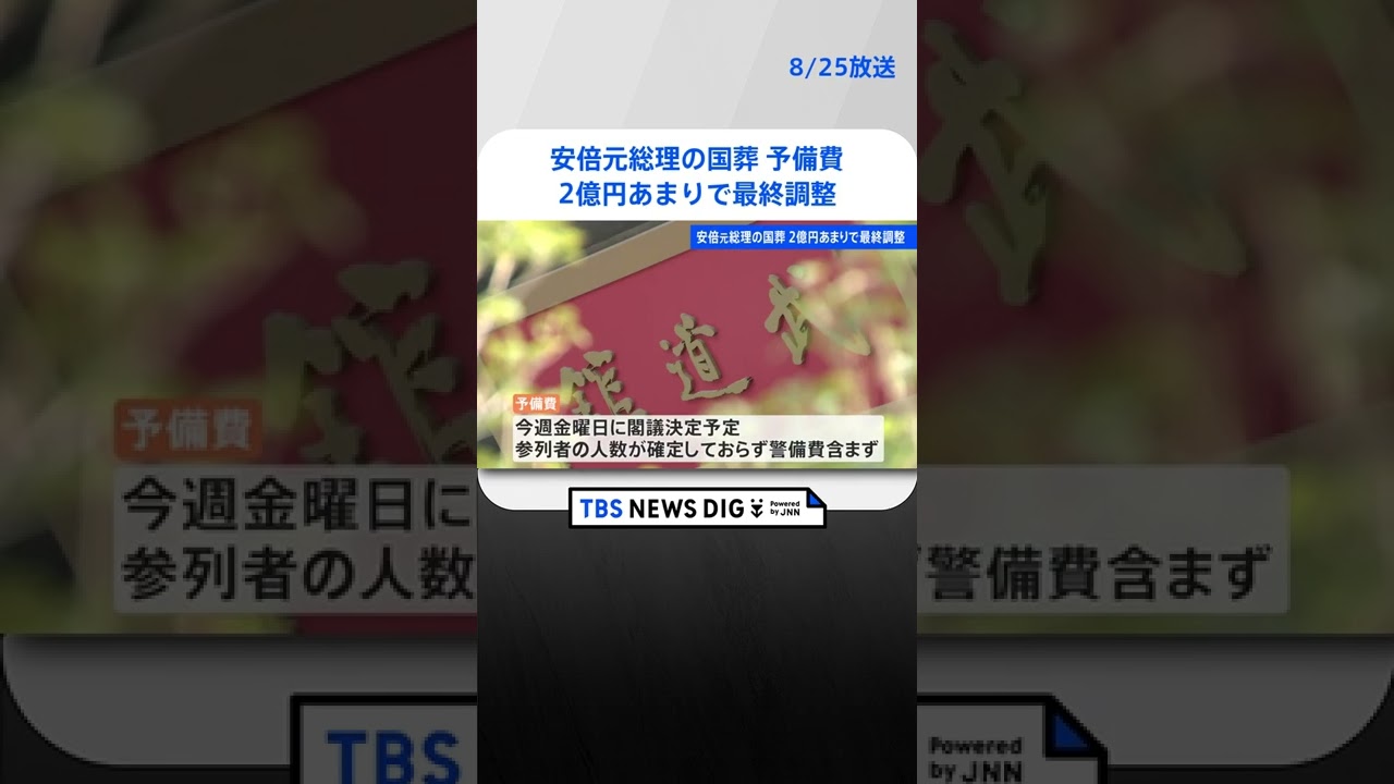 安倍元総理の国葬　予備費２億円あまりで最終調整　警備費などは含めず|TBS NEWS DIG #shorts
