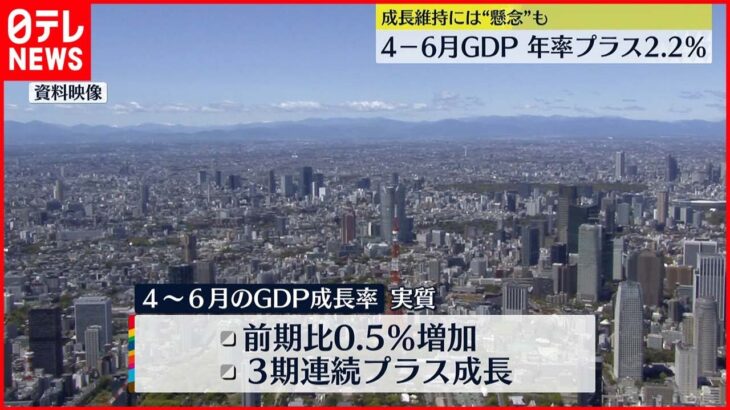 【4-6月GDP】年率プラス2.2％ 専門家は慎重な見方「身近な物の値段が上がり消費者マインドが悪化」