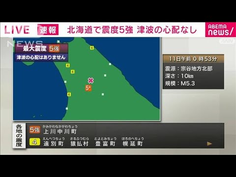 上川地方北部で震度5強(2022年8月11日)