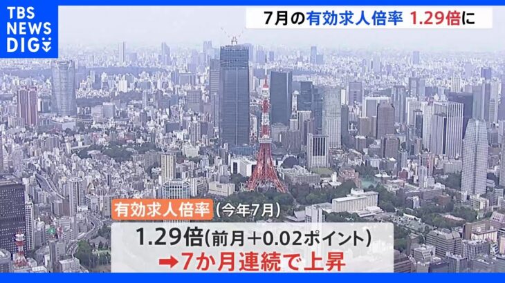 【速報】今年7月の有効求人倍率「1.29倍」 7か月連続で上昇｜TBS NEWS DIG