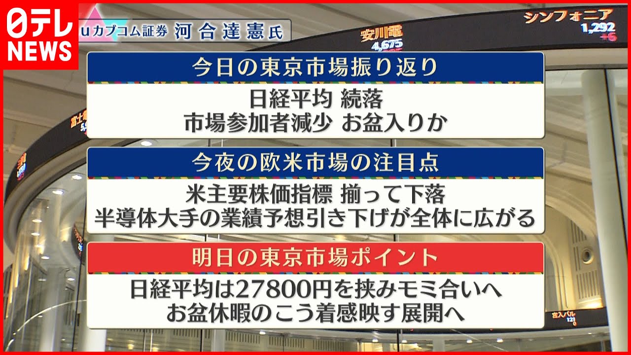 【8月10日の株価市場】株価見通しは？河合達憲氏が解説