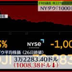 【NY株】ダウ「1000ドル超」急落　利上げ継続鮮明に…景気後退へ懸念強まる