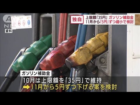 【独自】ガソリン補助金　10月は上限「35円」を維持し、11月以降は縮小へ(2022年9月7日)