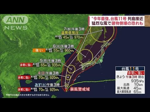 【台風11号】猛烈な風で建物倒壊の恐れも　関東でも冠水被害「厳重に警戒を」(2022年9月2日)